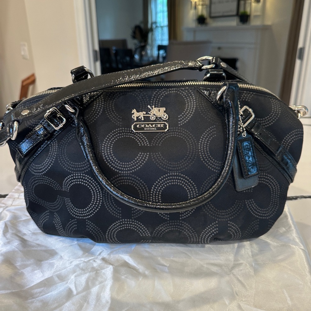Coach Black Shoulder Bag with Signature Monogram (Sophia)